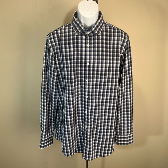 Mizzen+Main Men's blue and white checkered Leeward Trim Fit shirt Large L EUC - Picture 5 of 5